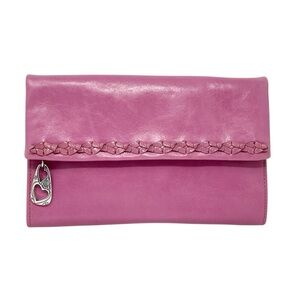Brighton Pink Leather Clutch Purse/ Wallet With Silver Heart Hardware